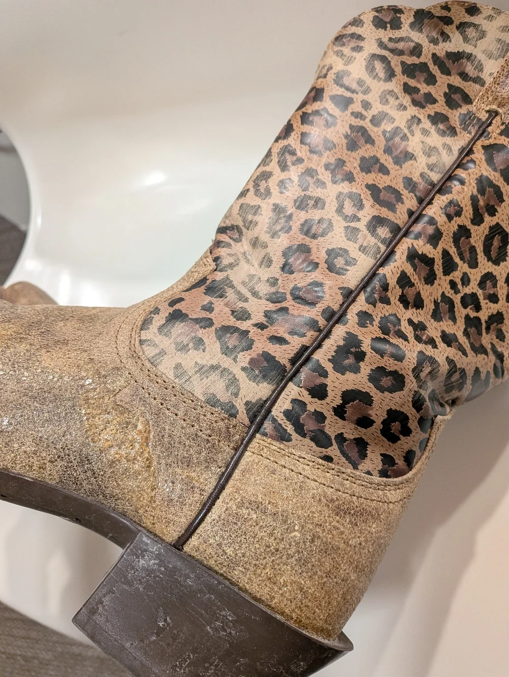 Ariat Legend Leopard Print Western Boots in Brown and Tan - Picture 8 of 11